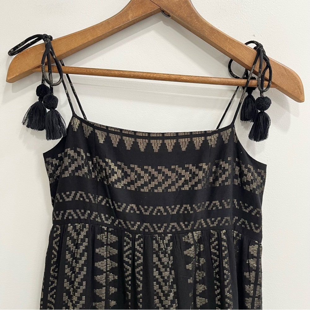 Saylor Joanie Tiered Maxi Dress Fringe Tassel Ties Black Metallic Details M - Picture 7 of 15